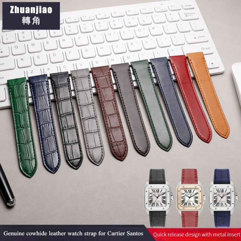 Cartier Watch Santos - 高品質牛革時計バンドカルティエサントス 19 21 ミリメートルクイックリリース時計ストラップ金属インサートステンレス鋼バックル