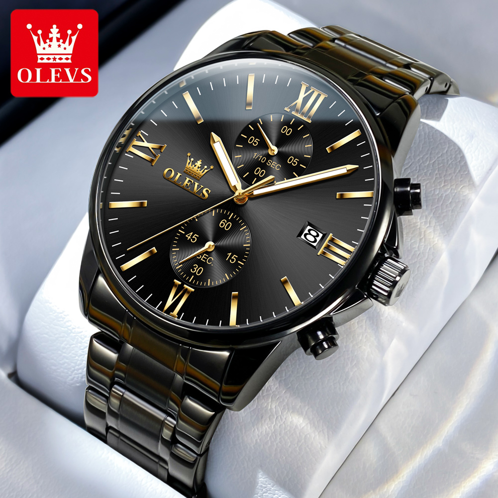 Zen Luxury Watch - OLEVS 2886 クラシックブラッククォーツ時計男性用エレガントなクロノグラフ自動日付時計防水発光トップブランドメンズ腕時計