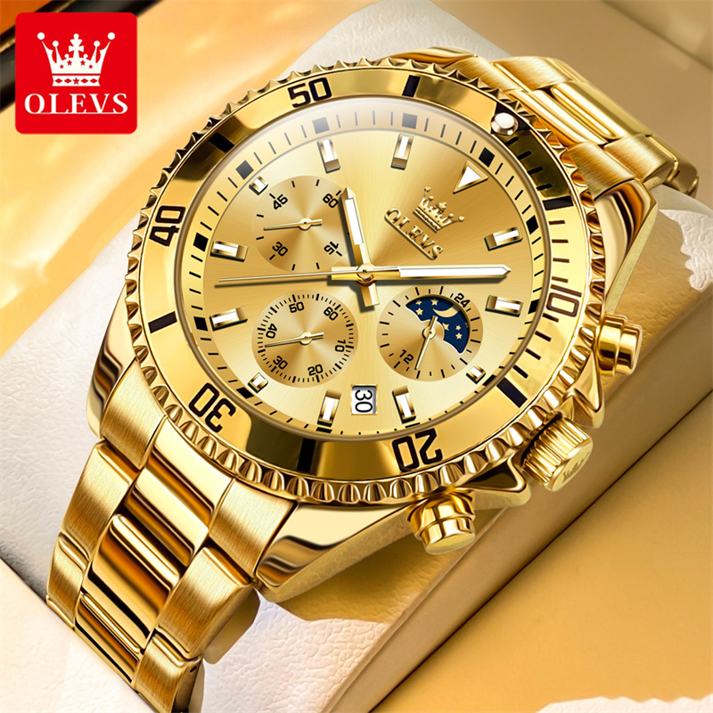 Zen Luxury Watch - Olevs-高級メンズウォッチ,ミリタリー腕時計,ゴールド,クォーツ,耐水性,発光,ステンレススチール,男性