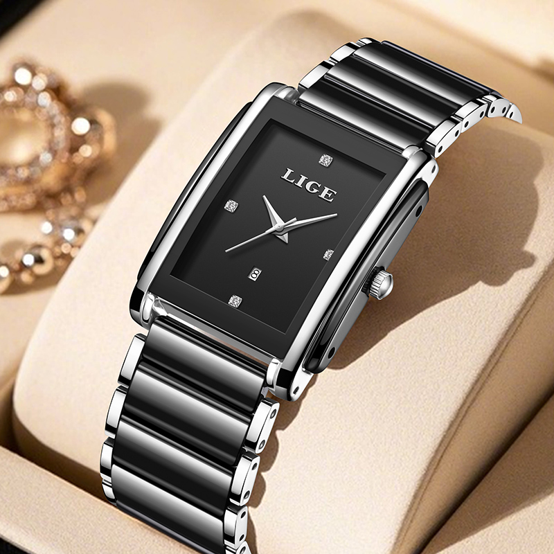 Luxury Watch Organizer - LIGE 新しい高級女性腕時計エレガントなセラミッククォーツ腕時計防水日付ファッションギフト女性のための腕時計 Relojs Mujer + ボックス