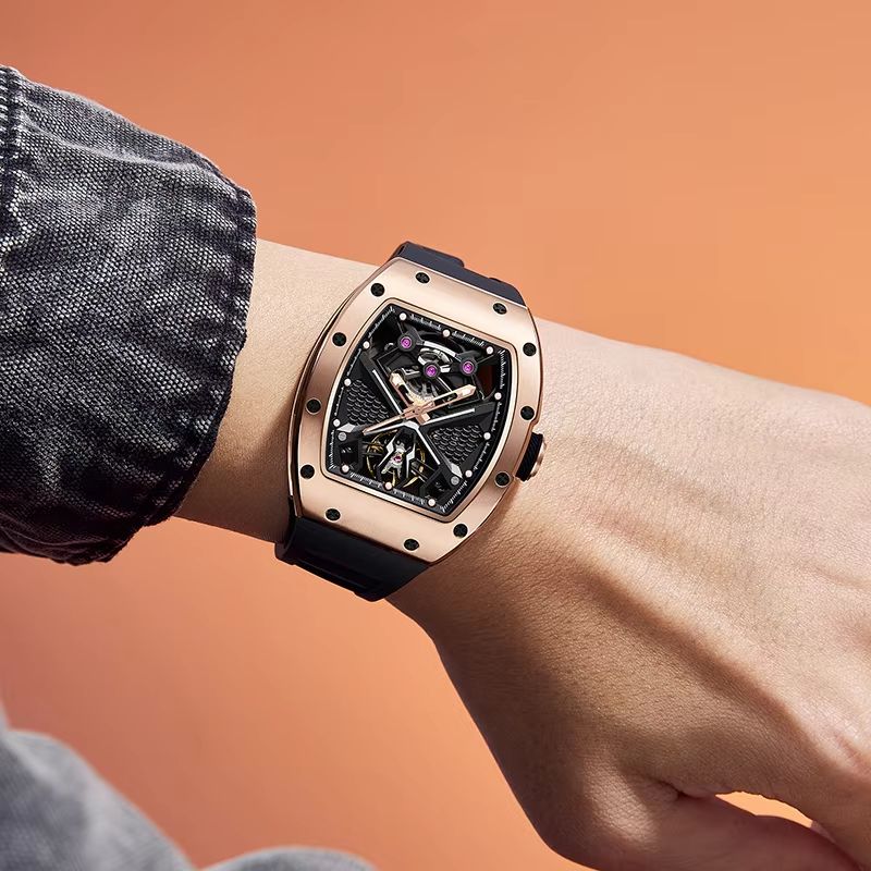 Luxury Watch Makes - 工場製腕時計 自動巻き腕時計 トノー型 高級スケルトン 中国製 機械式