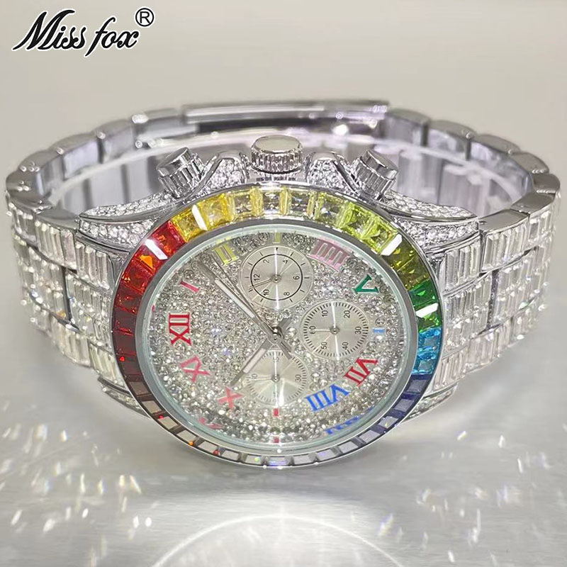 Zen Luxury Watch - Missfox-男性用の高級クォーツ時計,長方形のレインボー時計,防水ブランド,送料無料