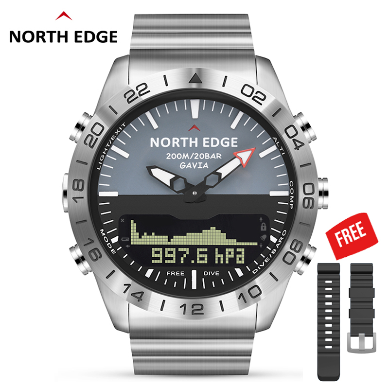 Diver Watch 300M - 男性ダイビングスポーツデジタル腕時計メンズ腕時計ミリタリーアーミーラグジュアリーフルスチールビジネス防水100メートル高度計コンパス North Edge