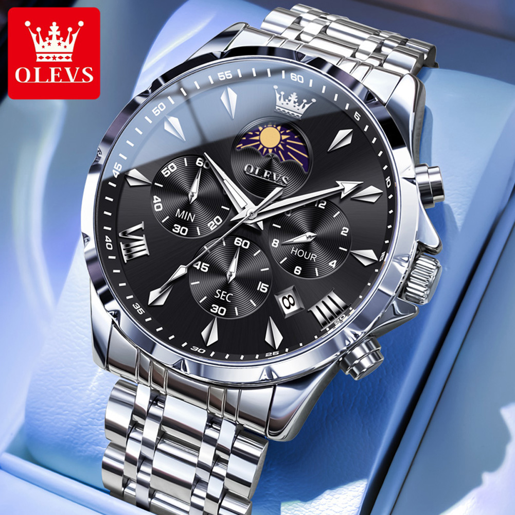 Zen Luxury Watch - OLEVS 3653 ブランド ムーンフェイズカレンダー メンズウォッチ 防水クォーツウォッチ