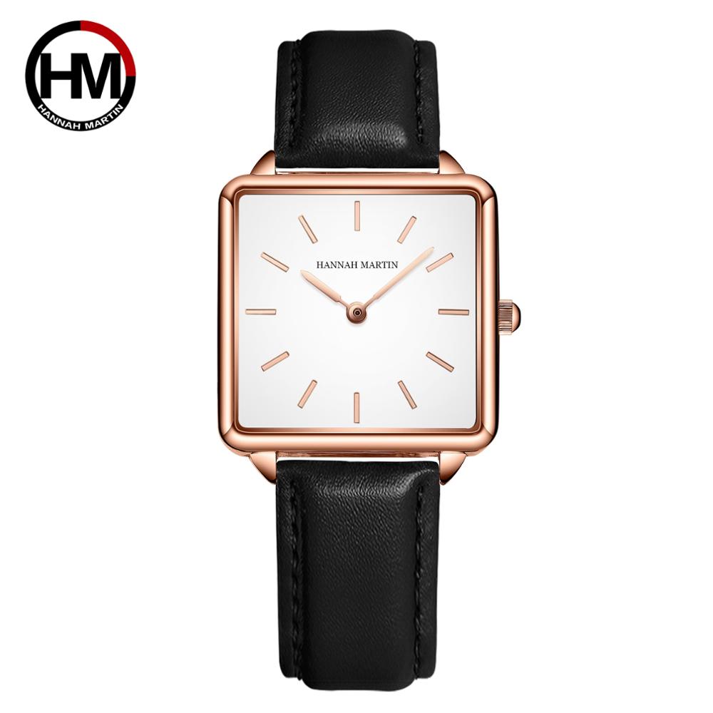 Luxury Watch Japanese - 本革ストラップ日本クォーツムーブメントHM-108女性シンプルなデザインのトップの高級ブランド腕時計レディーススクエア腕時計