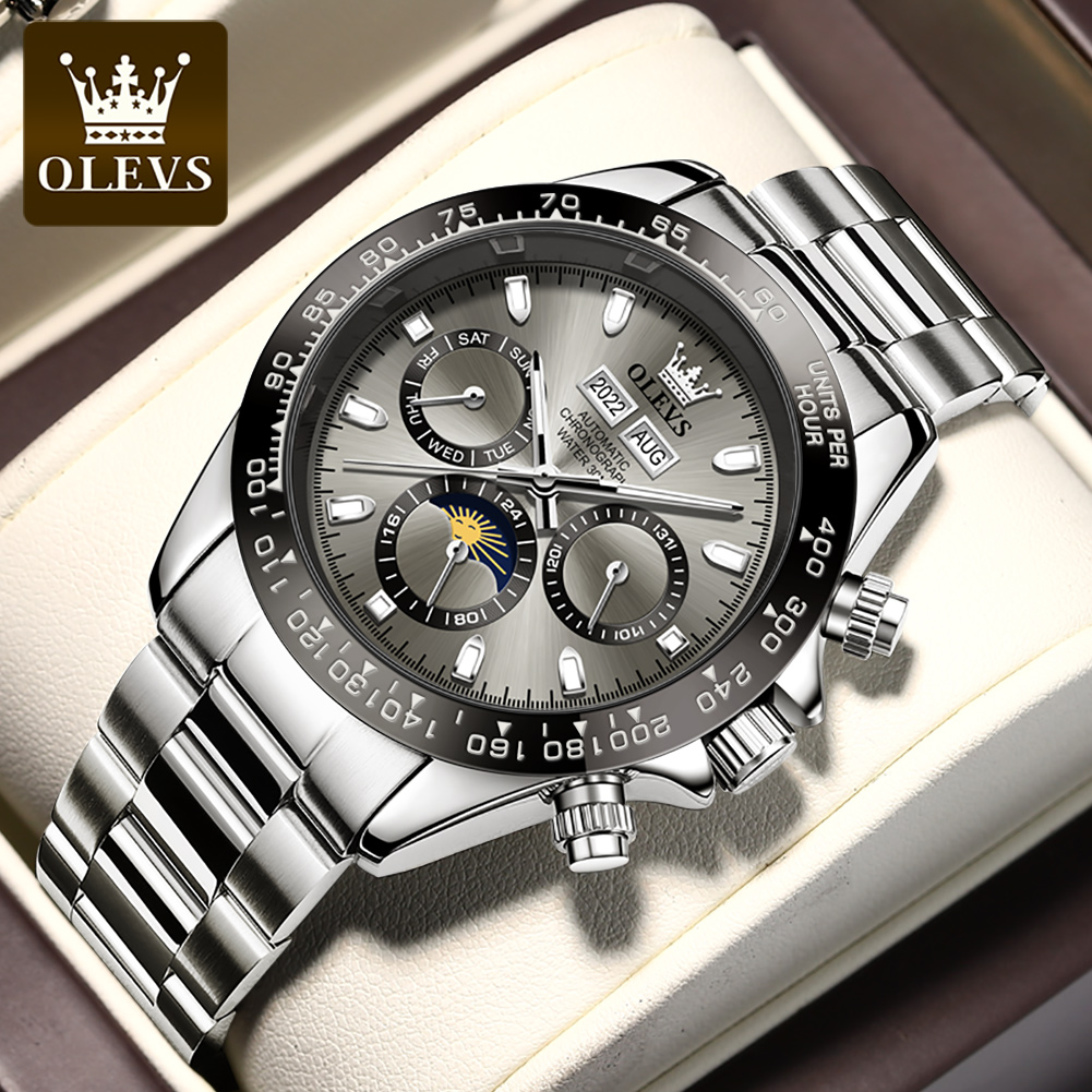 Chronograph Flyback Watch - OLEVS 6654 高級メンズ腕時計クロノグラフ自動機械式腕時計防水発光トップブランドの腕時計男性日付スポーツ