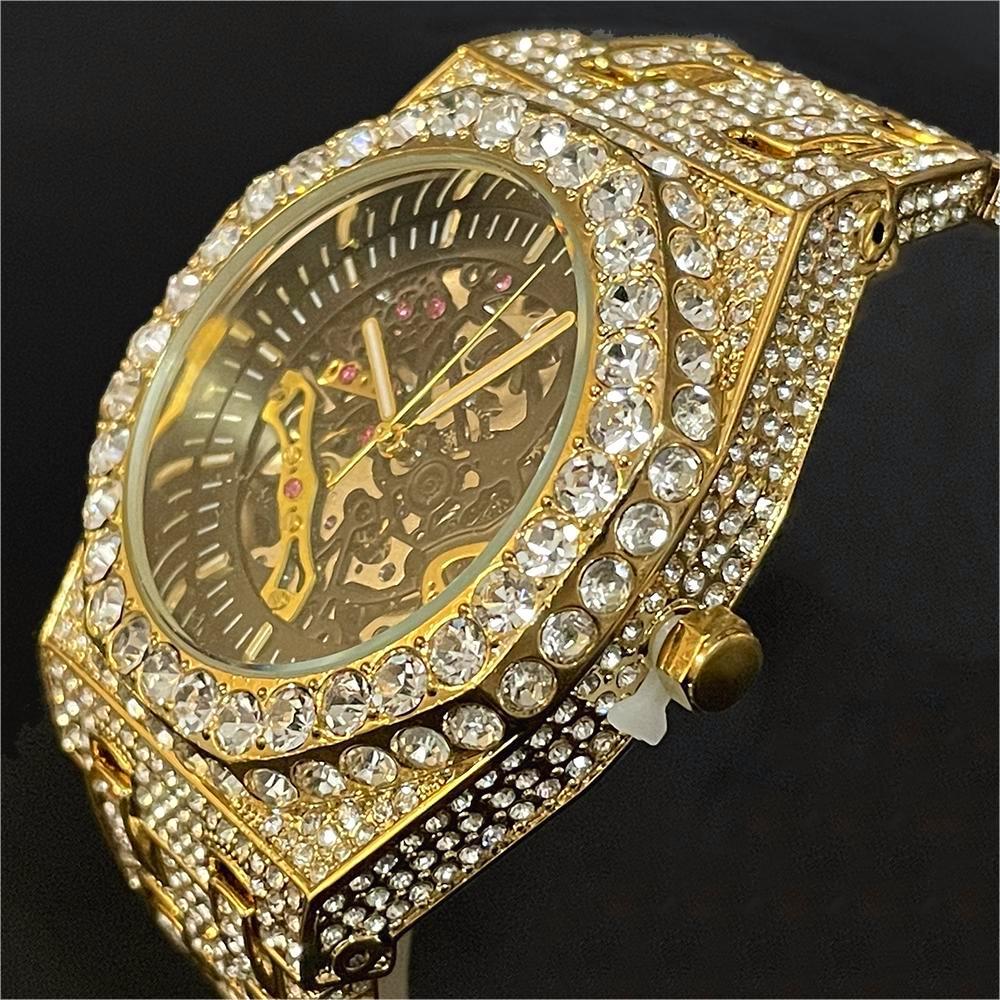 Luxury Watch And Jewelry Brand - 高級自動機械式時計の男性ヒップホップブランド MISSFOX 鋼フルアイスダイヤモンドジュエリーゴールド腕時計ファッション男 2023 新しい