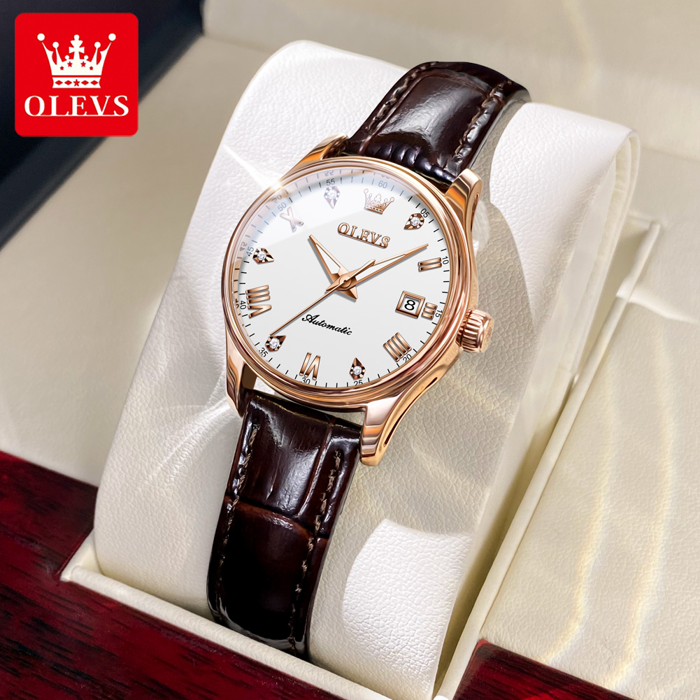Chronograph Flyback Watch - Olevs-女性用防水発光腕時計、高級ファッションウォッチ、オリジナル、自動、クロノグラフ、日付、女性用時計、9932