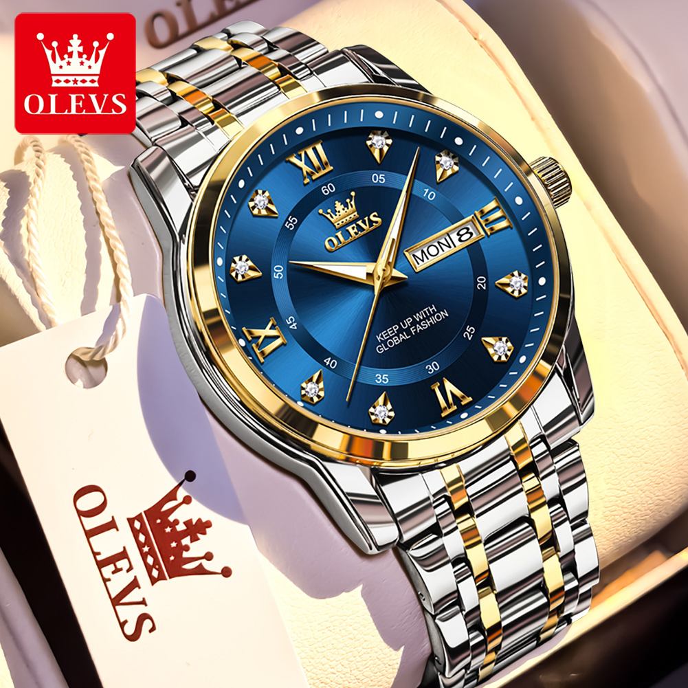Luxury Watch Exchange - OLEVS ブランドファッションメンズ腕時計ステンレス鋼防水クォーツ腕時計発光オリジナル腕時計男性用デュアルカレンダー