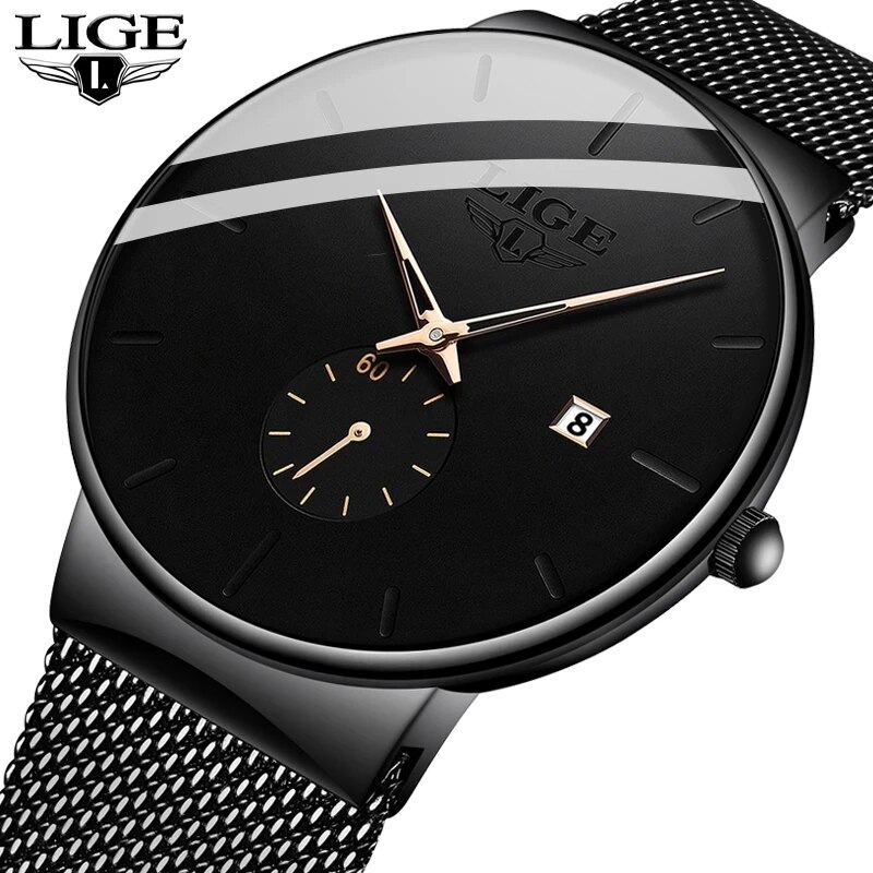 Zen Luxury Watch - Ligeファッションメンズ腕時計トップブランド高級クォーツ時計メンズカジュアルスリムメッシュスチール防水スポーツウォッチ