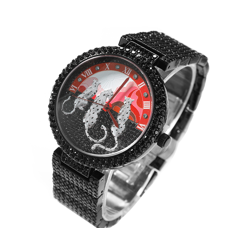 Luxury Watch And Jewelry Brand - メンズ腕時計太陽とヒョウ柄クォーツ腕時計男性ヒップホップ高級ブランドマンウォッチ防水時計ジュエリーブラックレッド