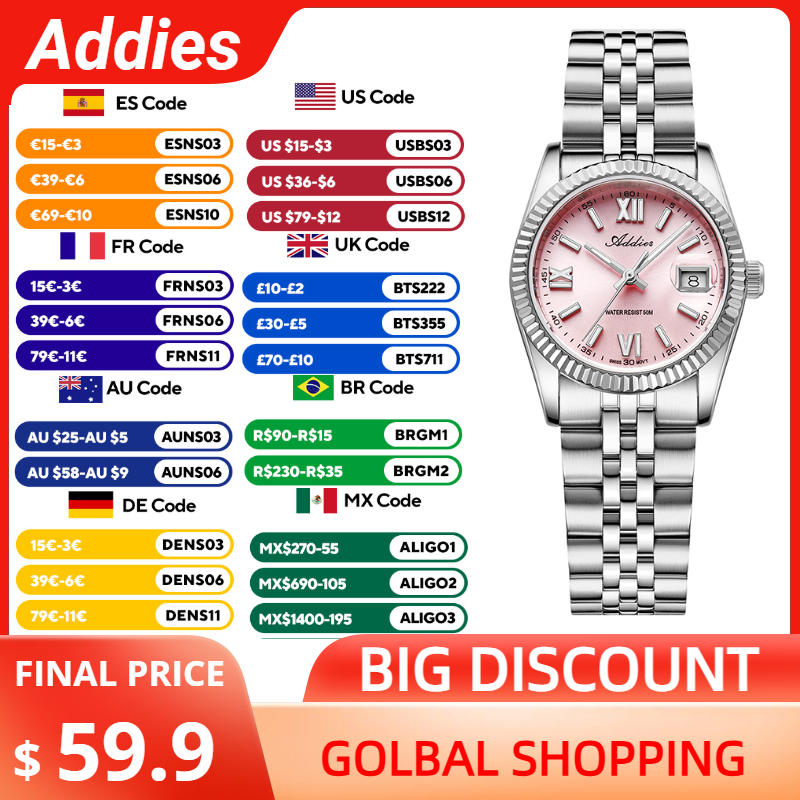 Luxury Watch Organizer - Addies 高級女性腕時計サファイアクリスタルステンレス鋼女性腕時計ビジネス超発光 50 メートル防水スポーツ腕時計