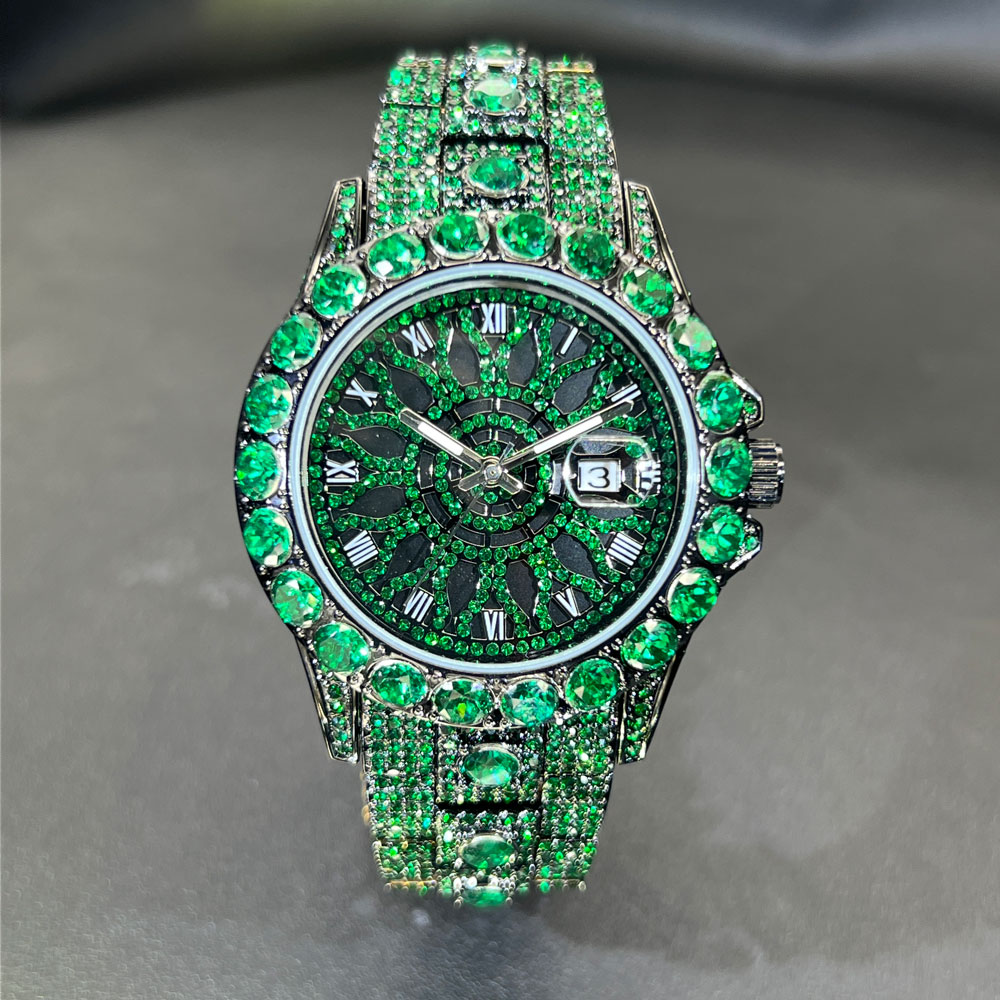Luxury Watch And Jewelry Brand - グリーンダイヤモンド腕時計 メンズ MISSFOXブランド ファッション ローマ数字 クォーツ時計