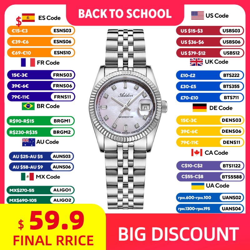 Luxury Women'S Watch - ADDIES 585 クォーツ女性用腕時計サファイアガラス 5Bar 防水 316L