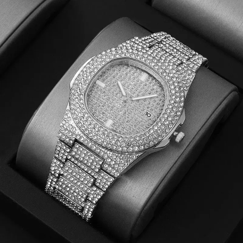 Luxury Watch Trading - 海外貿易向けの新しいファッショナブルなフルダイヤモンドメンズ腕時計、星空カレンダー、クォーツインターロームゴールドメンズスチールベルトウォッチ