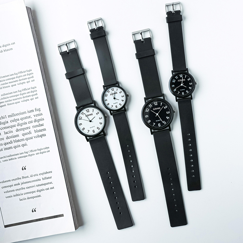 Luxury Watch Black - シンプルなブラックウォッチクォーツ時計女性用シリコンストラップレディースレジャー腕時計ライト高級学生試験時計時計ギフト