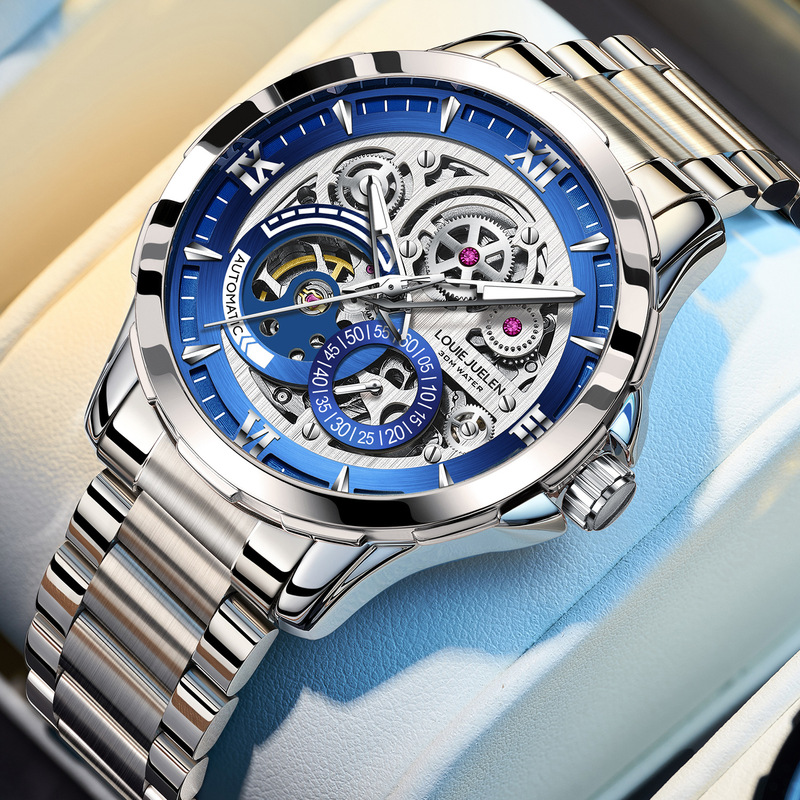 Chronograph Flyback Watch - 自動巻き機械式腕時計 メンズ ホロウ ビジネス腕時計 高級防水クロノグラフ メンズ向け