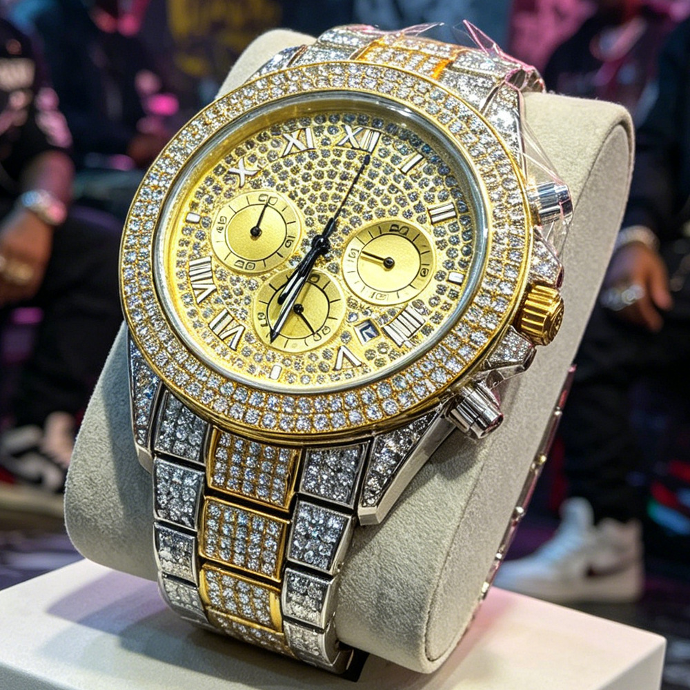 ロゴなしシルバーゴールドフルダイヤモンドヒップホップアイスア - Luxury Watch And Jewelry Brand のレビューと価格