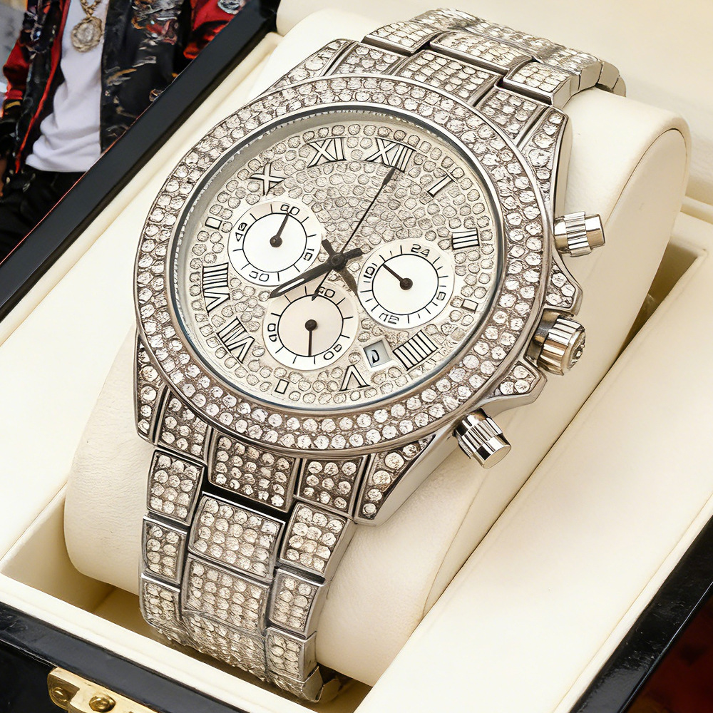 ロゴなしシルバーゴールドフルダイヤモンドヒップホップアイスア - Luxury Watch And Jewelry Brand のレビューと価格