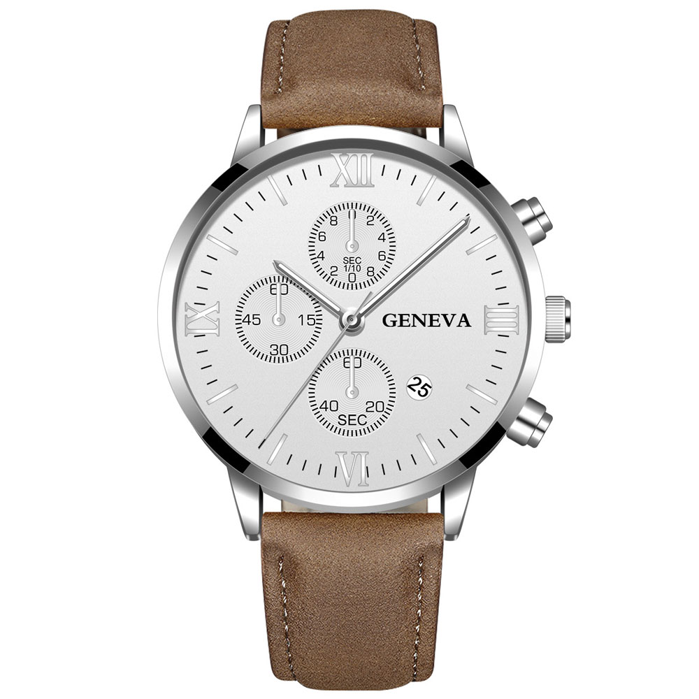 ジュネーブファッション男性日付合金ケース合成皮革アナログクォ - Zen Luxury Watch のレビューと価格