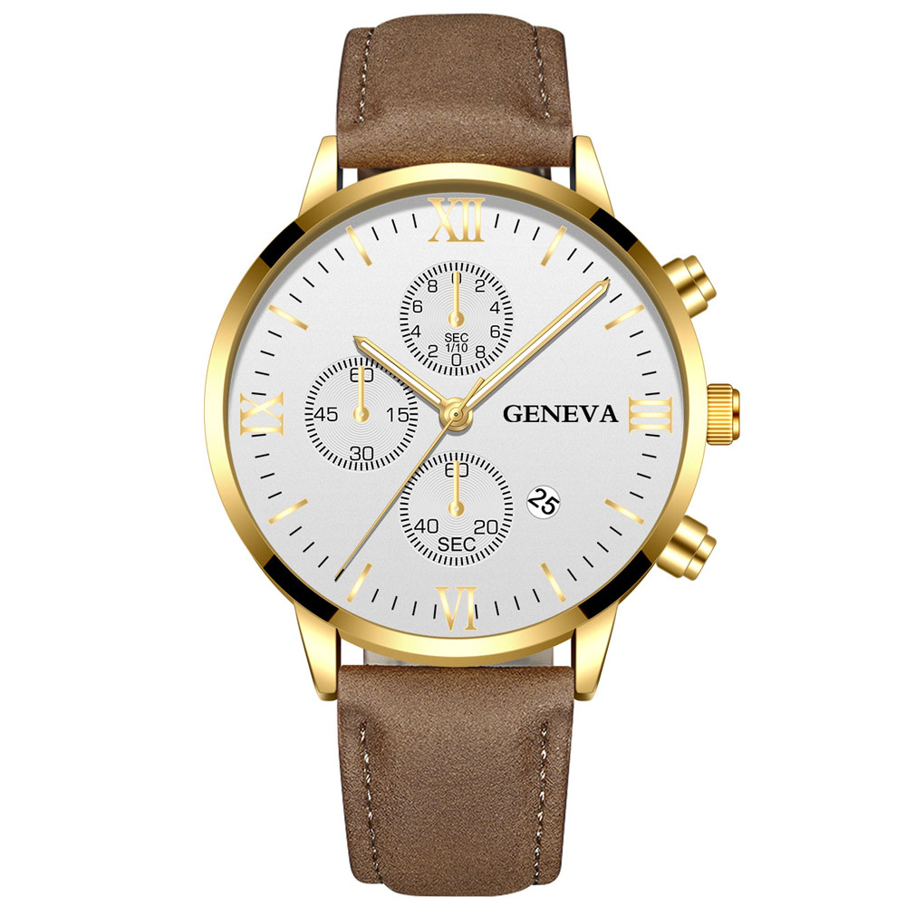 ジュネーブファッション男性日付合金ケース合成皮革アナログクォ - Zen Luxury Watch のレビューと価格
