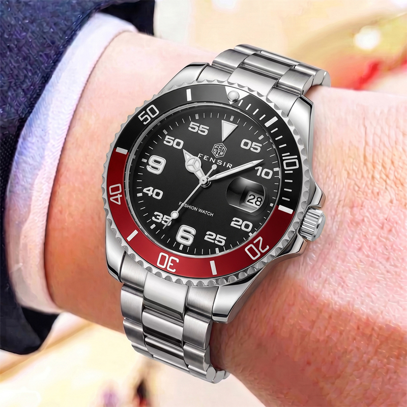 クラシックなメンズクォーツ時計。逆回転防止ベゼル、防水、夜光 - Luxury Watch Makes のレビューと価格