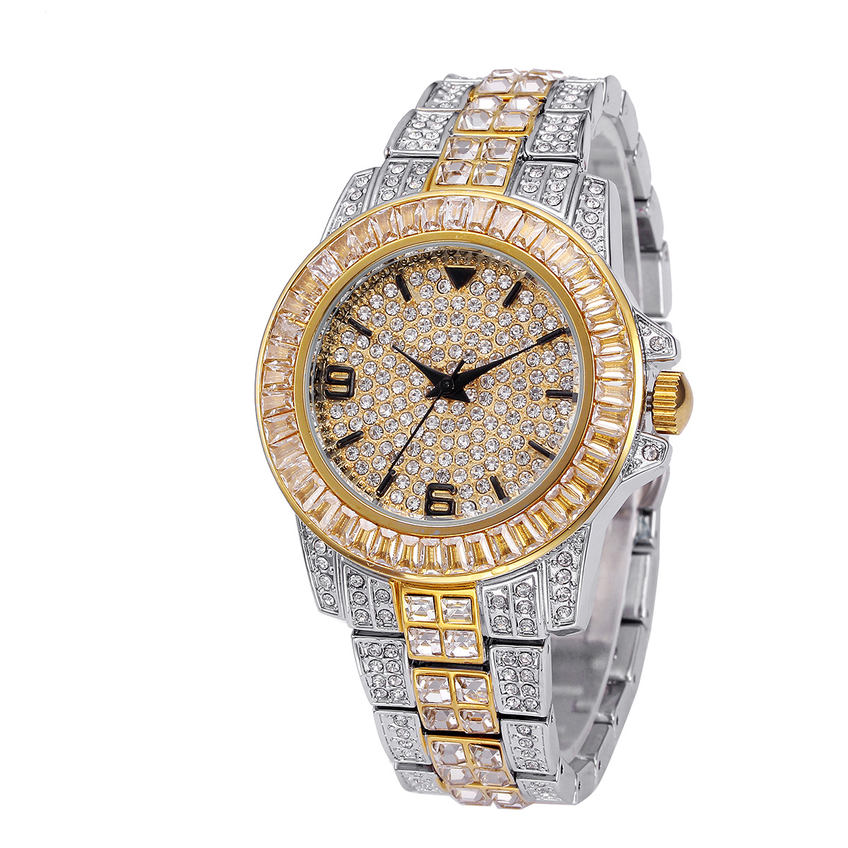 高級フルストーンクォーツ腕時計男性女性ヒップホップゴールドフ - Luxury Women'S Watch のレビューと価格