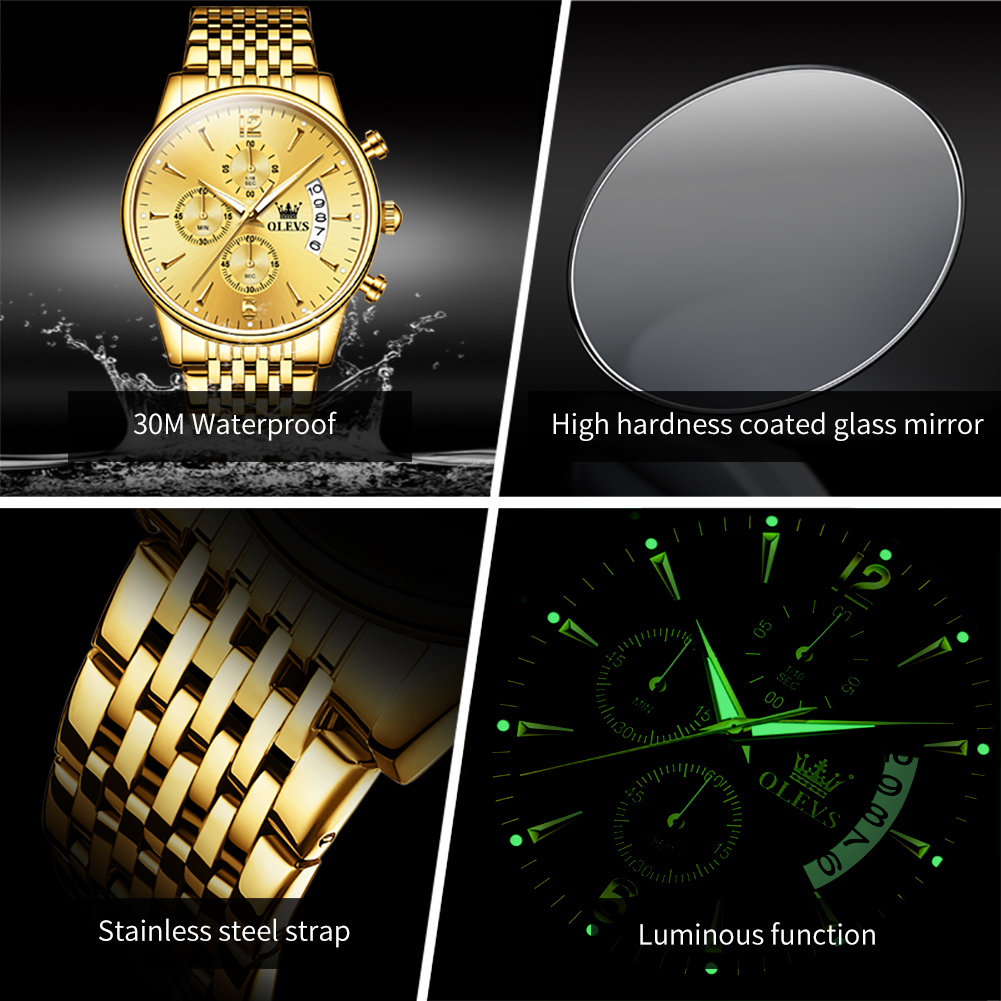 OLEVS ブランドの高級ゴールドクォーツ時計男性用ステンレ - Zen Luxury Watch のレビューと価格