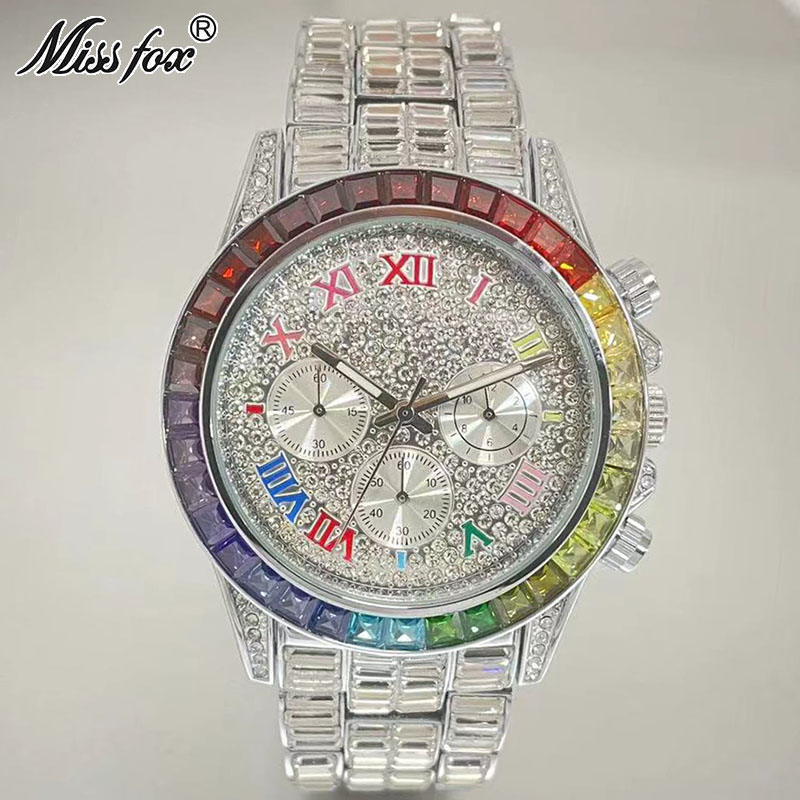 Missfox-男性用の高級クォーツ時計,長方形のレインボー - Zen Luxury Watch のレビューと価格