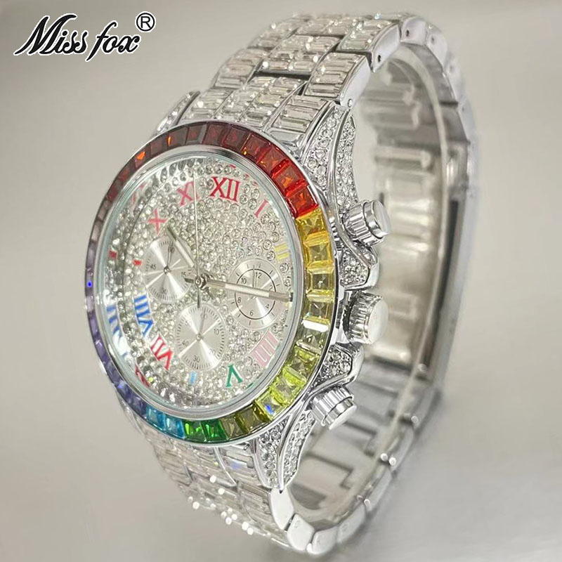 Missfox-男性用の高級クォーツ時計,長方形のレインボー - Zen Luxury Watch のレビューと価格