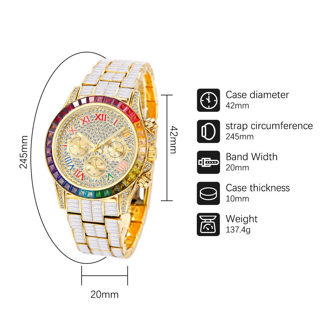 Missfox-男性用の高級クォーツ時計,長方形のレインボー - Zen Luxury Watch のレビューと価格