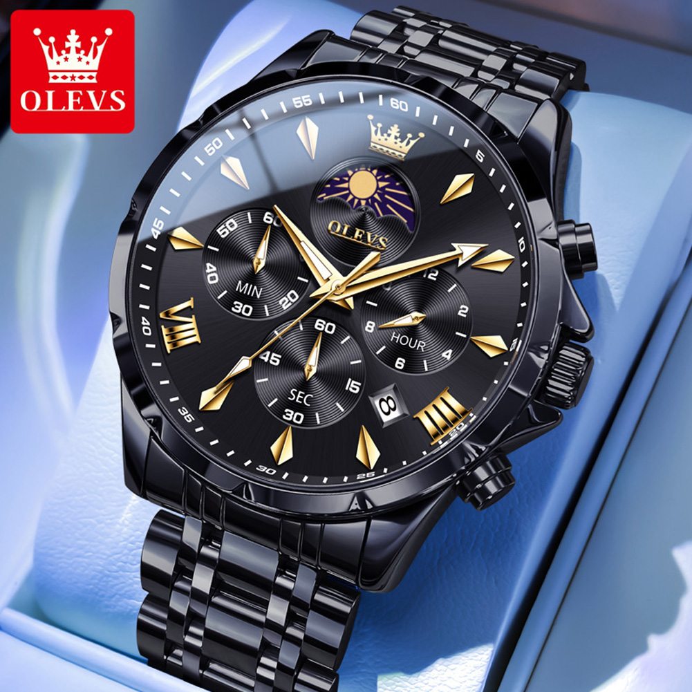 OLEVS 3653 ブランド ムーンフェイズカレンダー メ - Zen Luxury Watch のレビューと価格