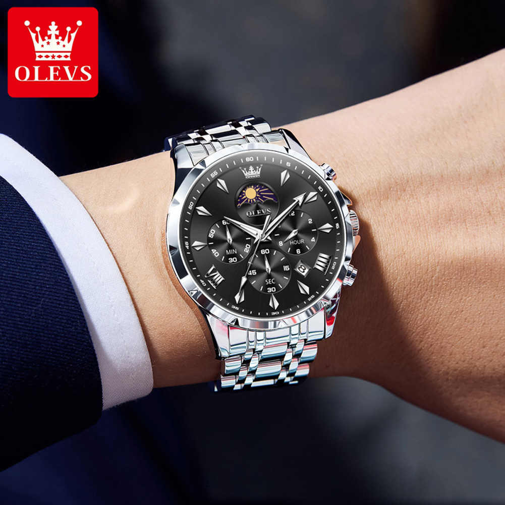 OLEVS 3653 ブランド ムーンフェイズカレンダー メ - Zen Luxury Watch のレビューと価格