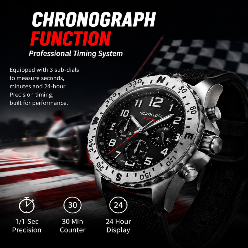NORTH EDGE MACH 2 メンズ腕時計 ソーラーパ - Chronograph Flyback Watch のレビューと価格