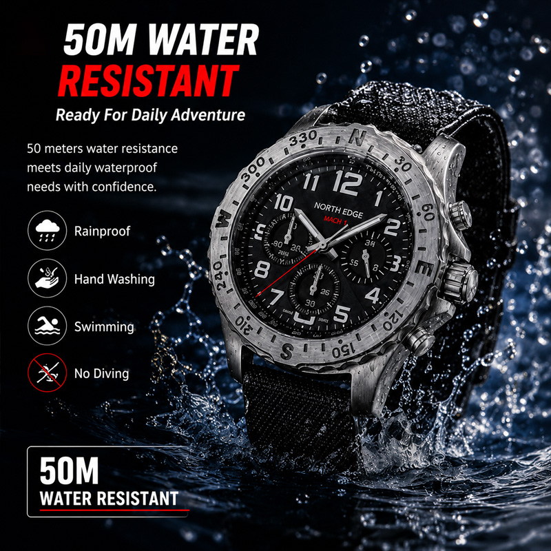 NORTH EDGE MACH 2 メンズ腕時計 ソーラーパ - Chronograph Flyback Watch のレビューと価格