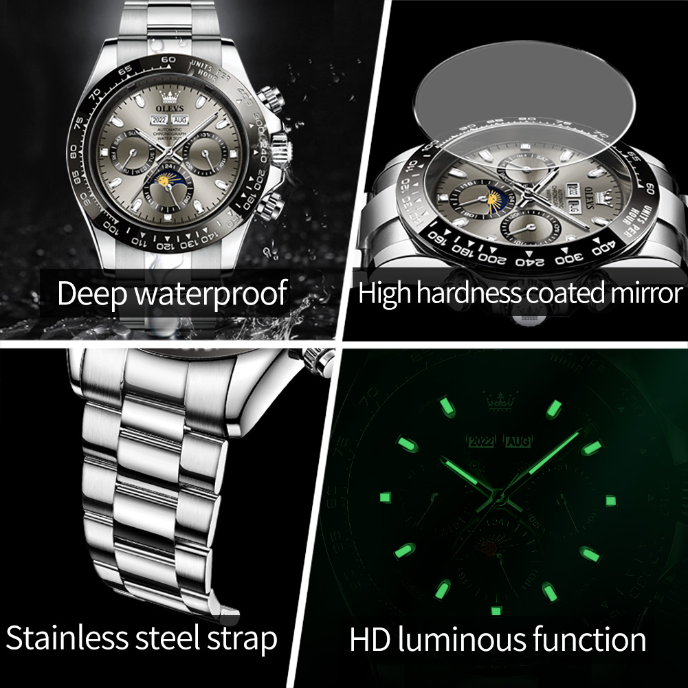 OLEVS 6654 高級メンズ腕時計クロノグラフ自動機械式 - Chronograph Flyback Watch のレビューと価格