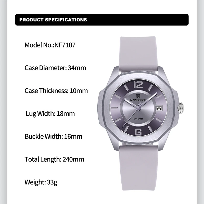 Naviforce-シリコンストラップ付きレディースクォーツ - Luxury Watch Black のレビューと価格