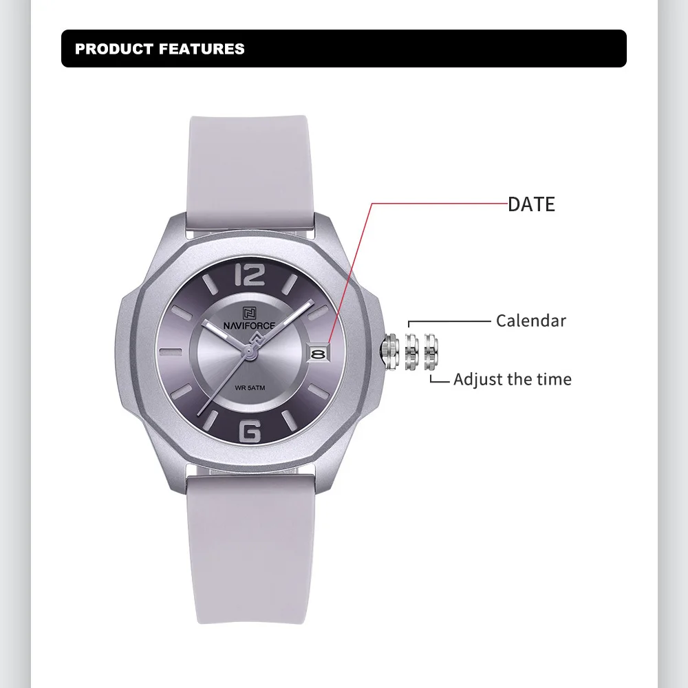 Naviforce-シリコンストラップ付きレディースクォーツ - Luxury Watch Black のレビューと価格