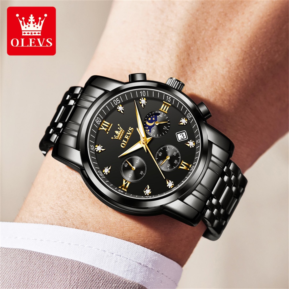 OLEVS 人気のメンズ腕時計ステンレススチールブラックムー - Luxury Watch Exchange のレビューと価格