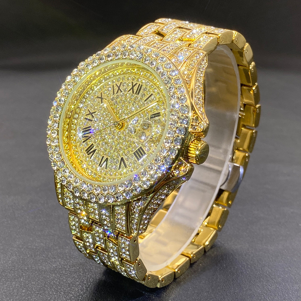メンズ向け大型ゴールドシルバーブラック腕時計、ヒップホップ風 - Luxury Watch Black のレビューと価格