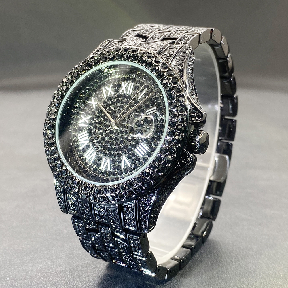 メンズ向け大型ゴールドシルバーブラック腕時計、ヒップホップ風 - Luxury Watch Black のレビューと価格