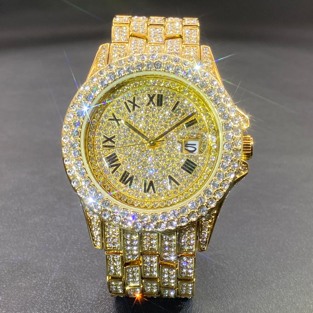メンズ向け大型ゴールドシルバーブラック腕時計、ヒップホップ風 - Luxury Watch Black のレビューと価格
